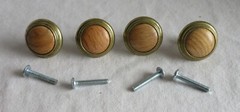 Cabinet knobs 1 1/8” x 7/8″ wood & brass plated LOT of 4 desk shutters drawer