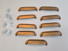 Drawer Pulls Cup Handles Brass Tone Gold Lot of 9 6″ length 5″ center Unused