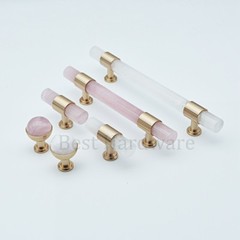 Natural Pink crystal stone Drawer Pulls Cabinet Handle Pulls home Hardware