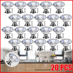 20PCS Crystal Glass Cabinet Dresser Diamond Drawer Door Knobs Pull Handles 30mm