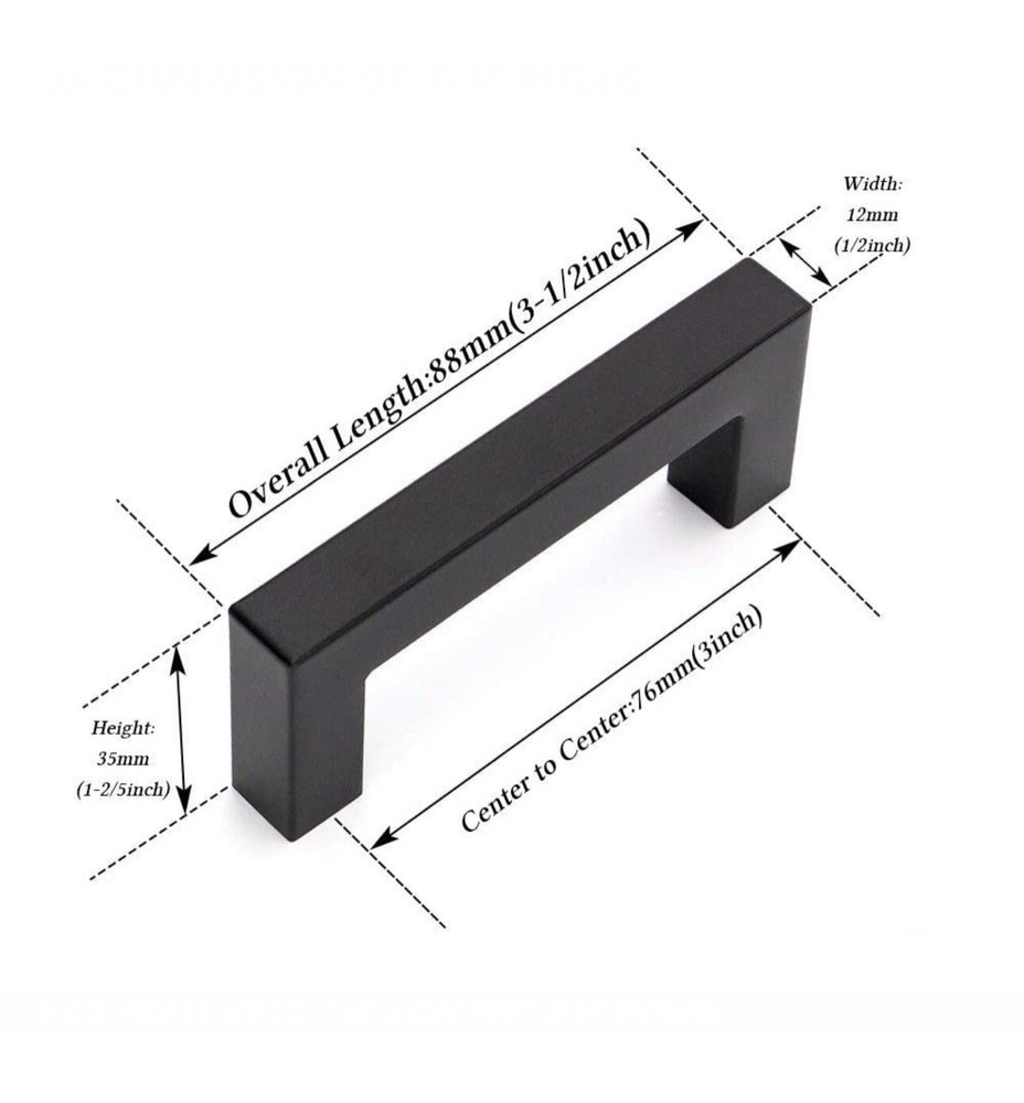 Stainless Steel Square Kitchen Cabinet Handles Drawer Cupboard Pull 3.5 in.