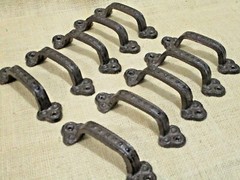 10 Rustic Cabinet Handle Cast Iron Drawer Pull Door Antique Style 5 1/2″ Cabin