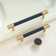 Navy blue Cowhide Handles Dresser Knobs Drawer Pulls Brass Wardrobe Handles