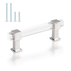 5 PCS Cabinet Pulls Square Acrylic Tube 31/2 Inch Hole Center Zinc Alloy