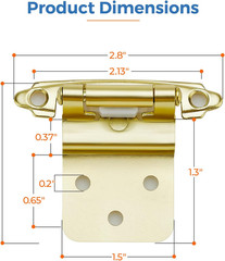 Gold Self-Close Cabinet Hinges, 3/8 Inch Inset,60 Pack 30 Pairs | Self-Closing D