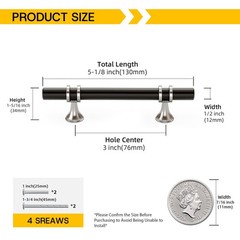Rergy 10 Pack 3 Inch Black and Brushed Nickel Cabinet Pulls Heavy-Duty Kitche…