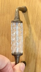 2 Clear Spiral Glass Antique Brass Metal Drawer Pulls Cabinet Pulls 3.88″ x 4”