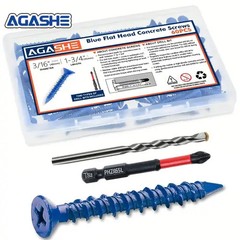 60pcs Heavy Duty 3/16″ X 1-3/4″ Blue Flat Head Concrete Screw Anchor Set – Rust-