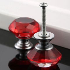 30mm Red Knob Pull Handle Crystal Glass Box Cabinet Closet Door 1/2/12Pcs Knobs