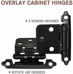 50 Pcs Cabinet Hinges Overlay Self Closing for Kitchen Cabinet Door Matte Black