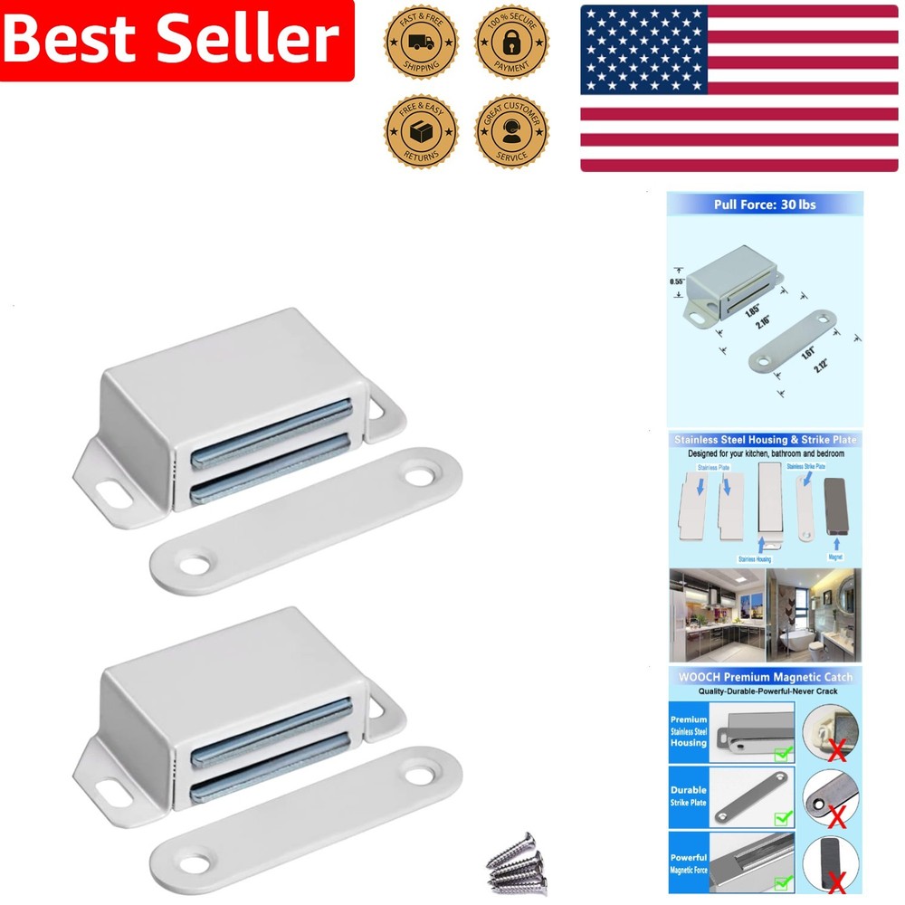 White Magnetic Door Catch, 30lb Strong Stainless Steel Cupboard Secure Latch