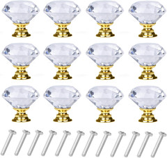 12 Pack Drawer Knobs Diamond Shaped Crystal Glass 30Mm Cabinet Knobs Pull Handle