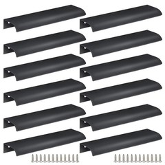 12 PCS Black Back Mount Finger Edge Pull, 150mm 5.9, Aluminum, Concealed Tab