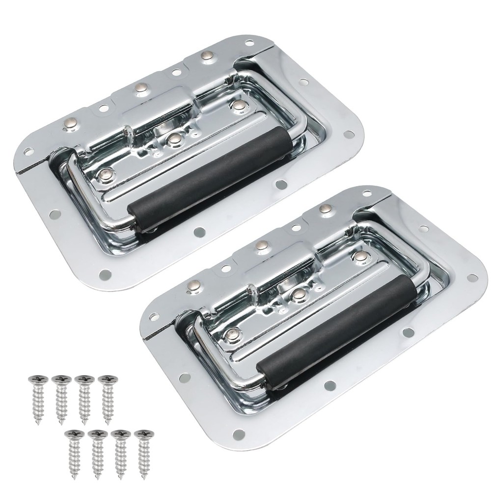 4 Pcs 6.34″ Recessed Spring Loaded Handles, Rubber Grip, Chest Storage Box Hardw