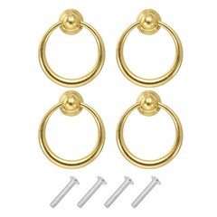 4 Sets Round Ring Drawer Pulls with Screw for Dresser Drawer Gold Tone