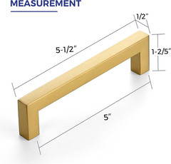 5 Pack Brushed Brass Cabinet Pulls 5.5 Inch 5 Inch Hole Center Square Kitchen