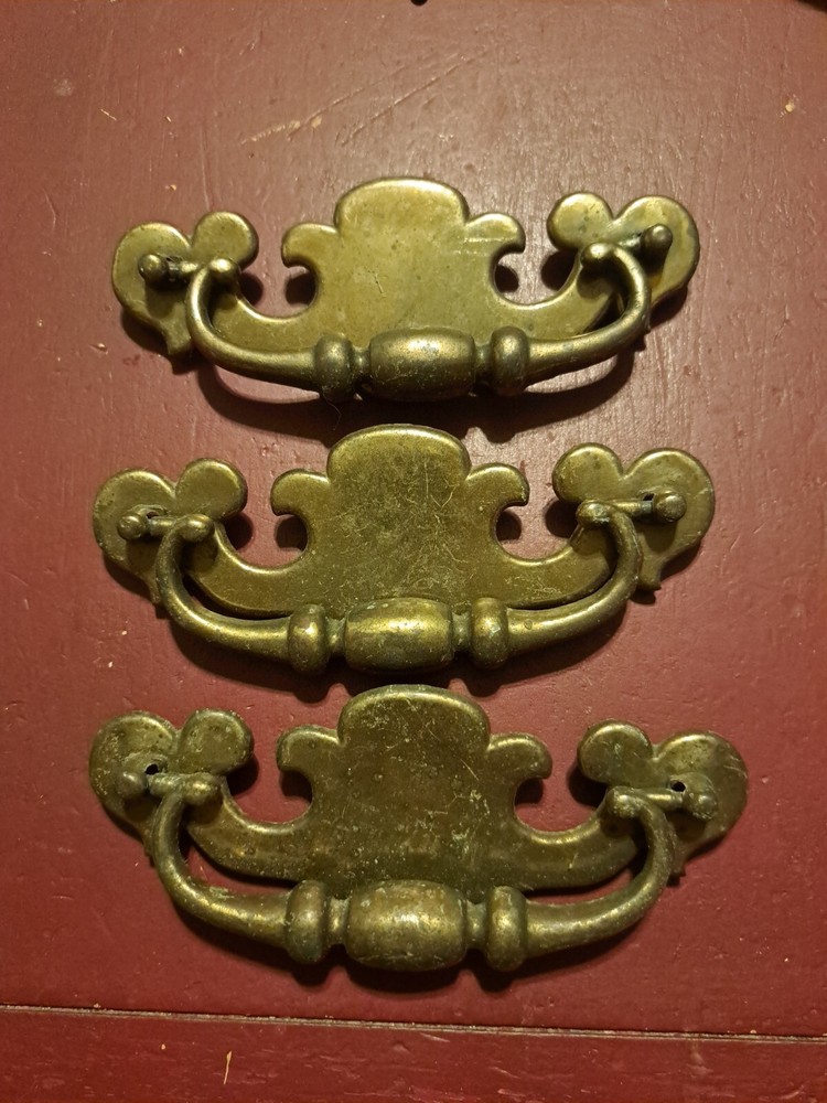 3 4 3/4″ Center Dresser Drawer Drop Down Pull Brass Cabinet Handle