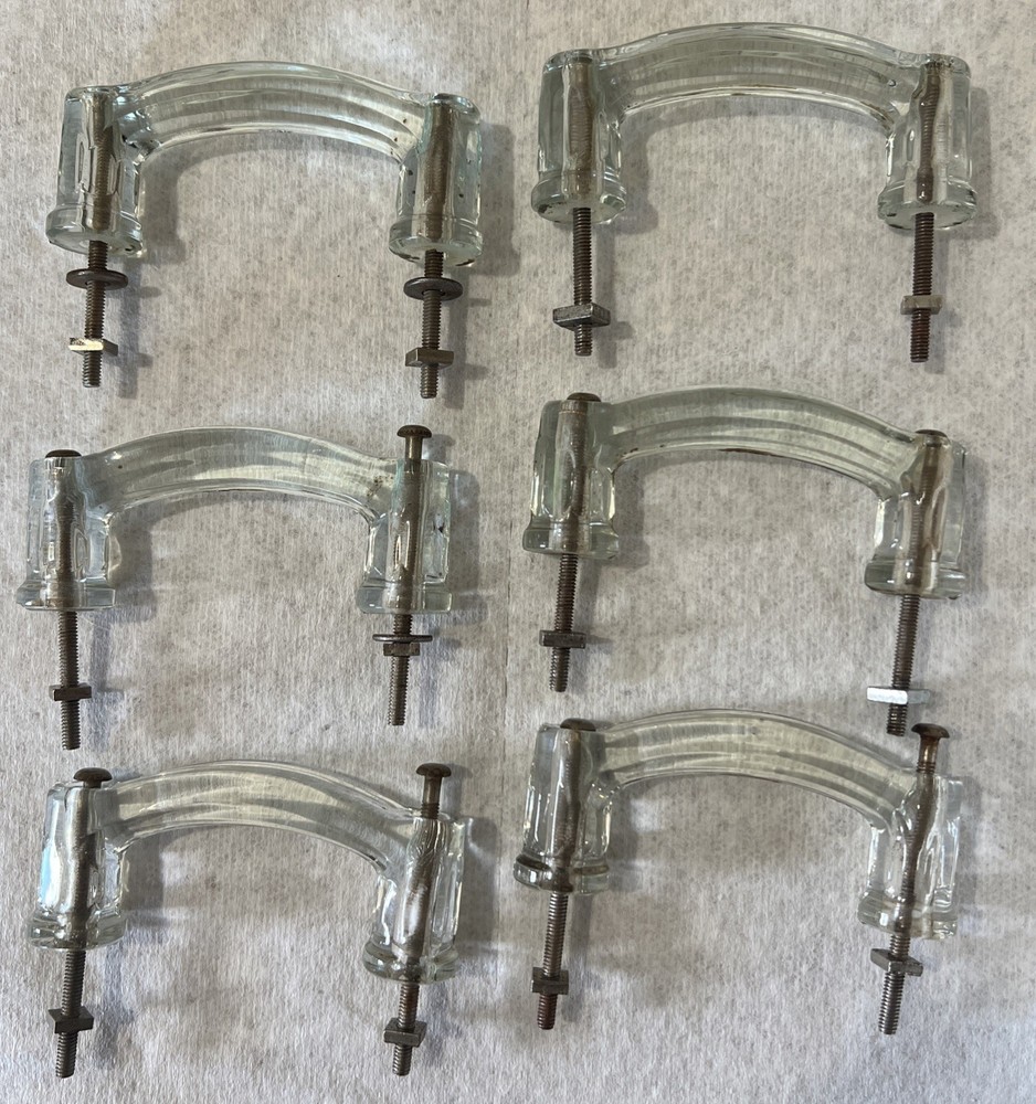 Antique Glass Cabinet, Drawer Pulls Original Vintage Set Of 6