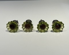 4 Knobco Stylish Green Transparent Daisy Flower Glass Dresser Cabinet Knob