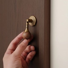 Vintage Handmade Round Knob – Solid Walnut & Brass Pull for Cabinet Drawer