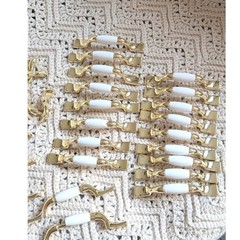 Vintage Gold and White Ceramic Drawer Pulls Cabinet Handles Lot of 21 Mixed