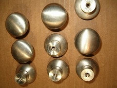 9 Brushed Silver Look Metal Round Cabinet Knobs 1.25 in Diameter w/ screws