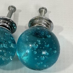 Aqua Glass Cabinet Knobs Set 9 Chrome Bubble Drawer Pulls Modern Blue Hardware