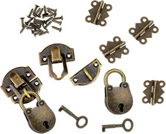 2 Set Antique Bronze Hinges and Locks with Keys Mini Box Hasp Latch 25.5 X 32…