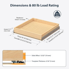 Pull Out Drawers for Cabinets – Birch Wood Pull-Out Drawer 20″ W X 21″ D – Soft