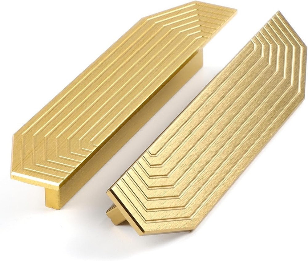 2 Geometric Cabinet Pulls Brushed Brass 96mm 3.75in Hole Spacing