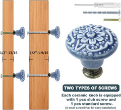 12 Pcs Light Blue Vintage Round Ceramic Cabinet Knobs and Pulls for Drawer, Cupb