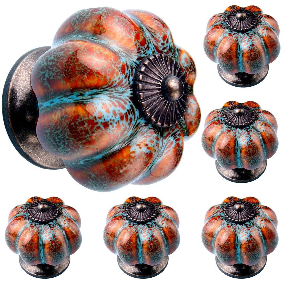 OLAYA Drawer Knob Ceramic 1.57 inches x 1.53 inches, Pumpkin Blue