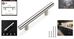 Sleek Stainless Steel Cabinet Handles, Brushed Nickel – 3in Hole Centers, 1 Pack