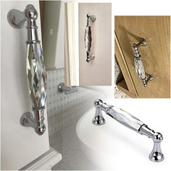 Pack of 2 Crystal Cabinet Handles Pulls, Chrome Silver Glass Handle Decorative D