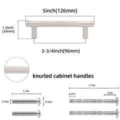10 Pack 3.75″ 96mm Knurled Cabinet Pulls Brushed Satin Nickel Handles