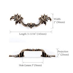 French Provincial Drawer Pulls – 6-Pack, Antique Brass, 3″ Hole Centers, Vint…