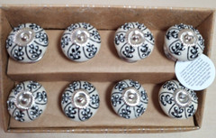 8 Casa Decor Glass Drawer Pulls Raised Navy Floral Design Silver India NIB 65L