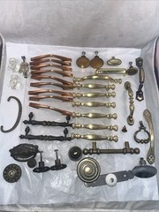 Vintage Silver Glass Gold Copper Brass Metal Drawer Pull Handle Lot