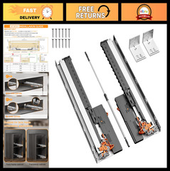 15″ Push to Open Soft Close Bottom Mount Drawer Slides – Full Extension, 100 lb