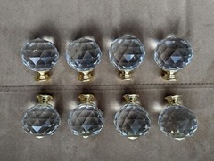 Glass Faceted Round Ball Drawer Knob Pulls w/Hardware 2″ Gold Accent New 8 Piece