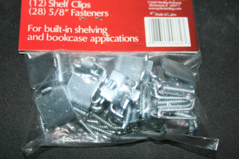 12 Pack Zinc Pilaster Shelf Support Clip 5/8″ wide 3/4″ deep with 28 5/8″ Screws