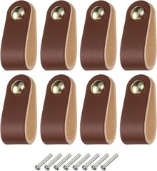 8 Pack Leather Drawer Pulls Single Hole Knobs for Drawers Brown Gold