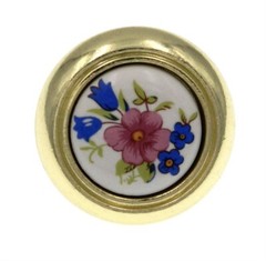 28 VINTAGE Amerock BP76244-FW3 Bright Brass Knob Pull w White Floral Ceramic