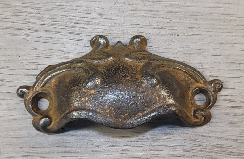 Antique Bin Drawer Handle Cup Pull Ornate Cast Iron Original 3 1/4″ Long