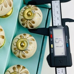 Casa Decor 12 Pack Ceramic Cabinet Knobs Handcrafted Cream Gold Flower Pulls Set