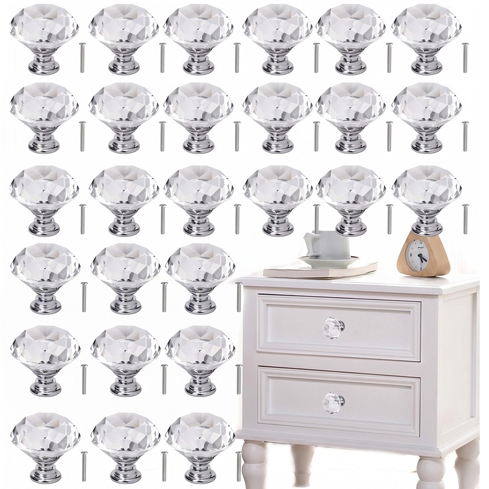 Crystal Knob Diamond Shape Acrylic Glass Drawer Cabinet Pull Handle Dresser LOT