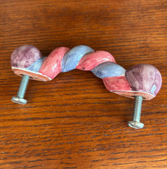 Mackenzie Childs Braided Twist Pastel Ceramic Hand Crafted Handle Pull Pink Blue