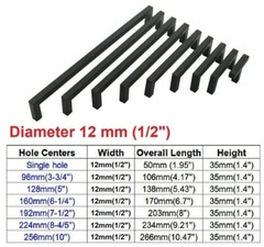Black Kitchen Square Cabinet Handles Drawer Pull Knobs Stainless Steel 12mm 1/2″