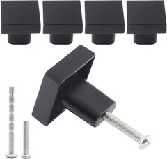 1 Inch Cabinet Knobs, Flat Black, Square, 5 Pack | Mounting Screws Included, Dra