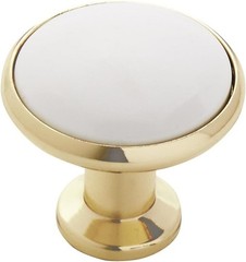 Amerock BP95130B 1-3/16 in (30 mm) Diameter White/Polished Brass Cabinet Knob